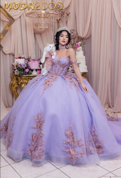 

lilac lavender off shoulder quinceanera dresses sage green applique beaded lace-up corset vestidos para aniversario de 15 anos, Blue;red