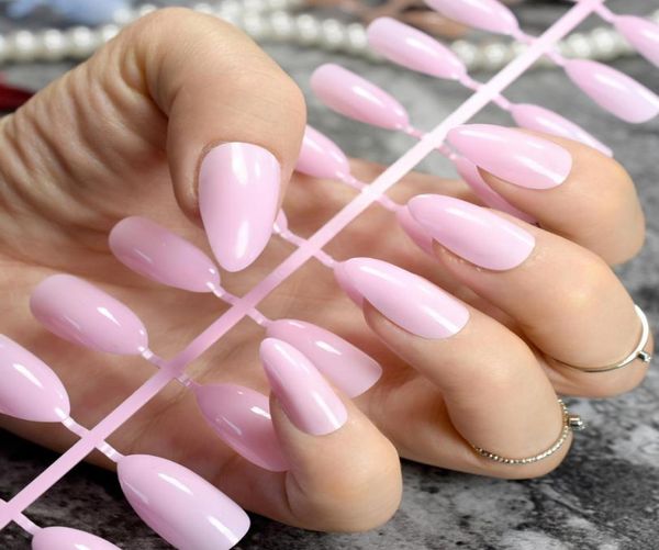 

24pcs candy short stiletto nails lovely pink pointed false nail diy nail art manicure product8601766, Red;gold