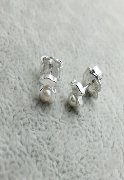 

bear jewelry 925 sterling silver earrings pendientes super power de plata con perla fits european jewelry style gift 8124035405841385, Golden;silver