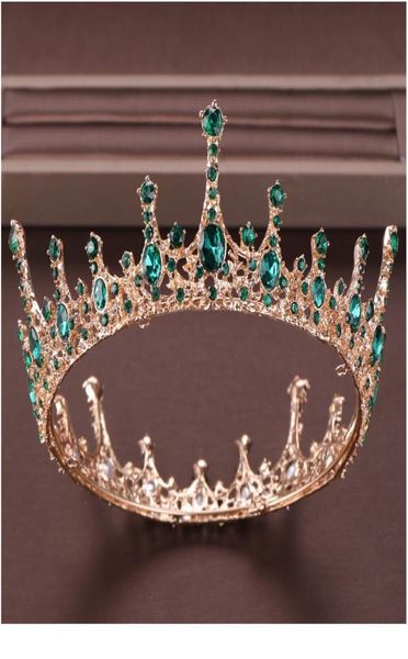 

vintage baroque green crystal round queen crown wedding tiara bridal diadem gold color headpiece dress wedding hair acc jllykb9832520, Silver
