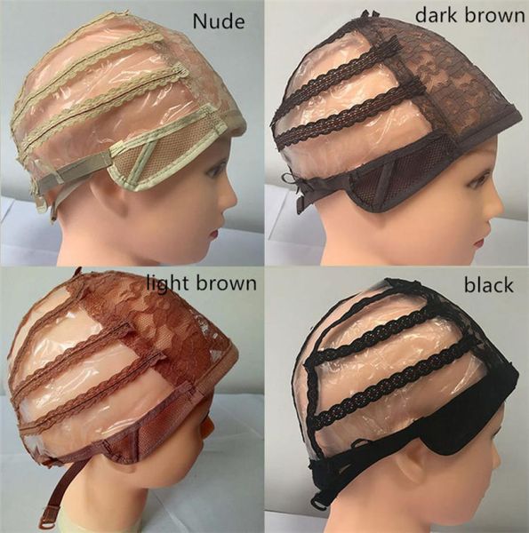 

double adhesive lace wig caps for making wigs and hair weaving stretch adjustable wig cap 4 colors dome cap for wig 10pcs3043192, Black;brown
