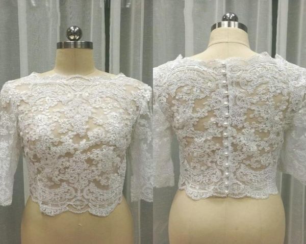 

in stock lace wedding jackets for women 34 long sleeve lace bolero bateau pearls wedding jacket plus size9865481, White