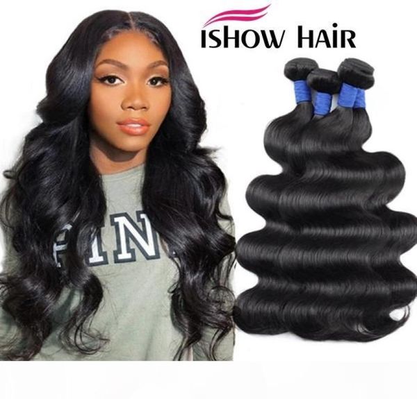 

ishow 838inch 10a mink brazillian straight body loose deep wave kinky curly unprocessed brazilian peruvian indian human hair weav7441947, Black
