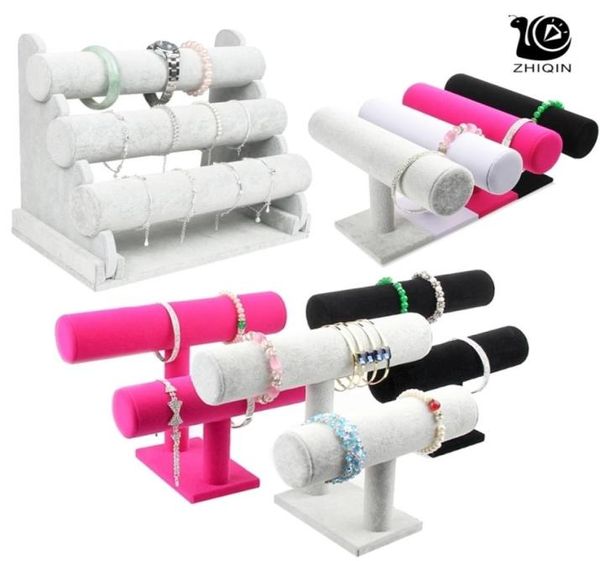 

pu velvet jewelry bracelet storage display chain watch tbar rack organizer hard stand holder 2111056526058, Black
