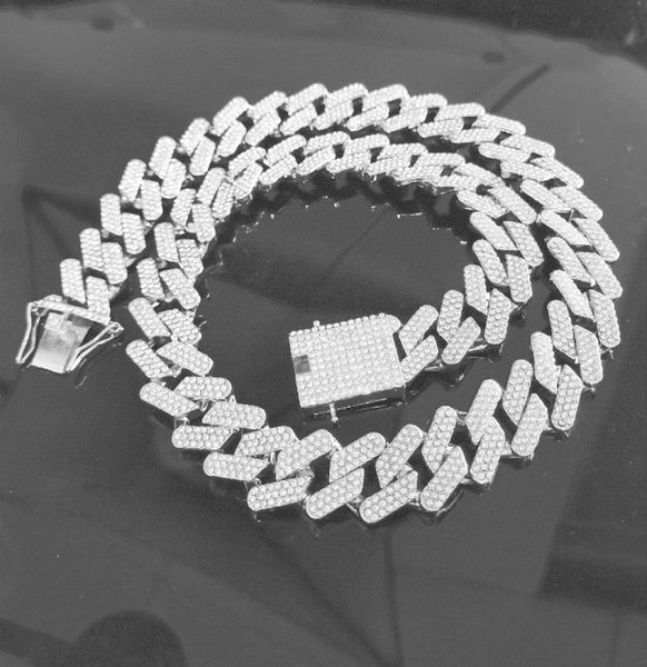 

miami cuban link chain gold and silver necklace 125mm three row diamond full of zircon men039s hip hop6688230