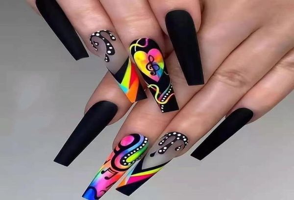 

press on nails luxury whole fake nail ballet a039s colorful score shows temperament european and american long wear armor r9723003, Red;gold