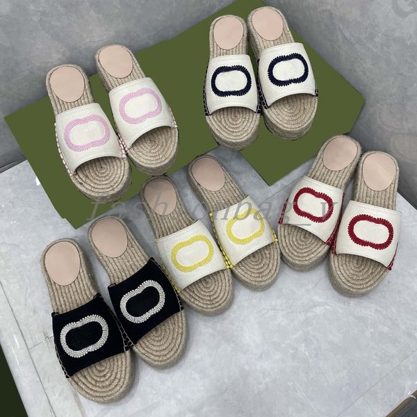 

designer women flat woven slippers rattan woven sole summer outdoor beach sandals embroidery woven flip flops lady new slide, Black