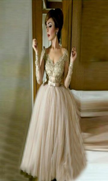 

champagne ball gown v neck beaded long sleeve lace party cocktail dresses 2019 tea length lace mother of the bride evening go8616846, Black