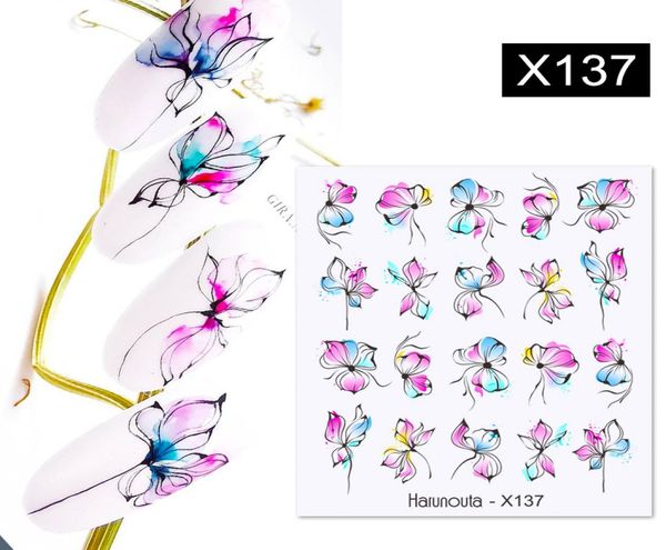 

nail art tools nail artstickers decals water decals ink blooming flower leaves transfer nail stickers butterfly love heart design 2583525, Black