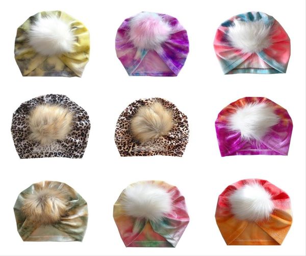 

13 colors newborn toddler tie dye leopard velvet hair ball caps hat baby girls slouchy beanies m29199442254, Yellow