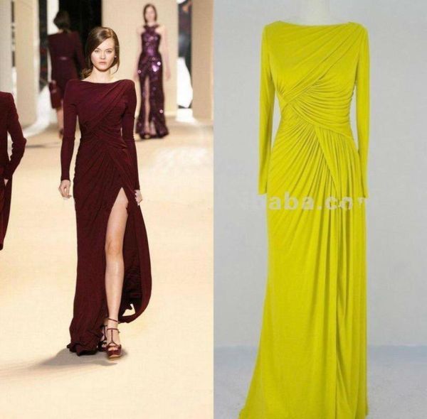 

elie saab dress burgundy evening dresses long sleeves party gown square side slit chiffon simple bridesmaid gowns 20181069253, Black;red