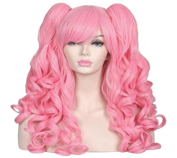 

colorground long curly cosplay wig with 2 ponytails pink017508696, Black