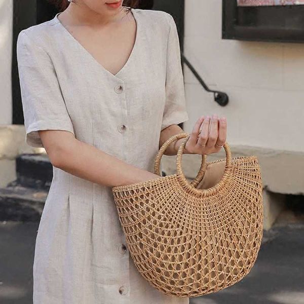 

blue checker version i moon bag handbag female vacation p beach bag hollow grass vine woven bag female