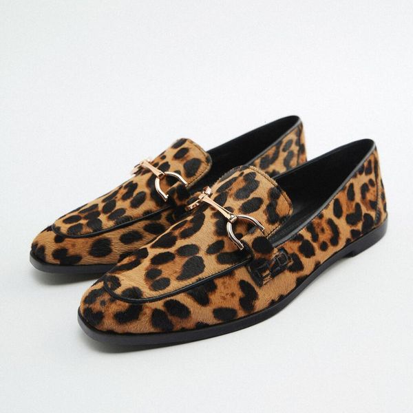 

dress shoes spring women's shoes leopard print cow fur want to casual flat bottomed loafer shoes female low heel round head single shoe, Black