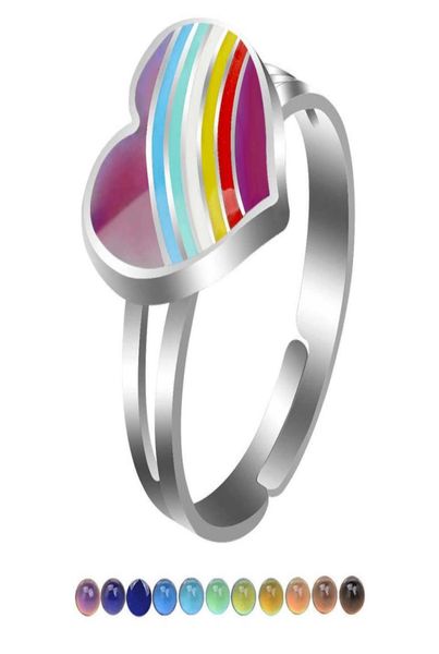 

1pcs fashion rainbow heart shaped mood ring colorful feeling change color ring adjustable1521828, Silver