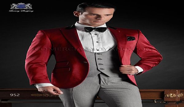 

fashion red groom tuxedos peak lapel groomsmen mens wedding dress popular man jacket blazer 3 piece suitjacketpantsvesttie 109227044, Black;gray
