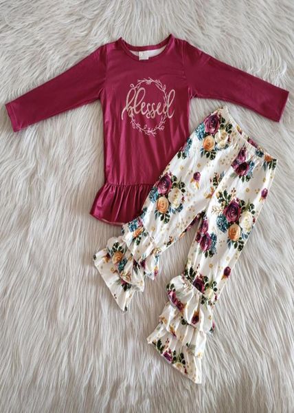 

infant baby newborn girl designer clothes fall outfits new design toddler girls clothes long pants boutique ourfits flowers print7313324, White