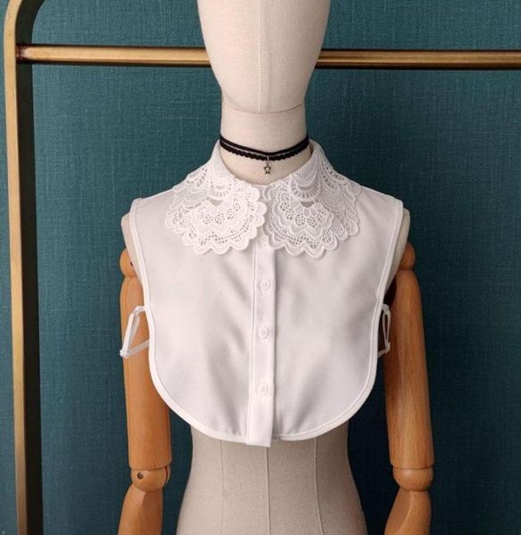 

bow ties lace hollow lapel shirt fake collar for women blouse shoulder detachable false neck nep kraagie3402034, Black;gray