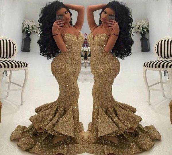 

2019 long prom dresses luxury sweetheart sequins mermaid spaghetti straps draped ruffles evening maxi gowns pageant party dr1589327, Black