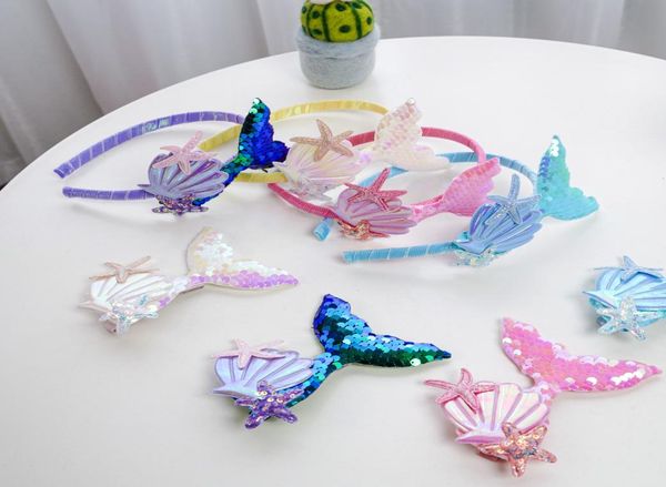

glitter mermaid hair clips sequins hairband barrettes accessories for kids girls teens toddlers starfish shell girl039s hairpin6720995, Slivery;white