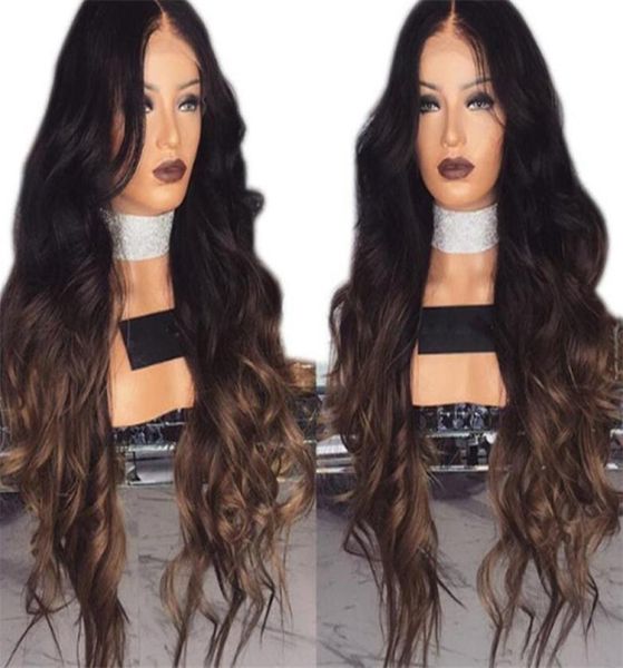 

150 high density 1b 30 ombre full lace wigs human hair two tone with baby hair glueless full lace wigs brazilian for women1372742, Black;brown