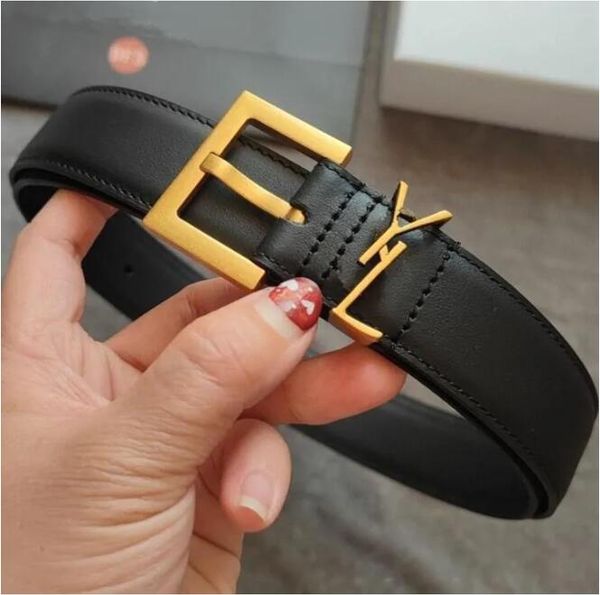 

2023 belt for women genuine leather 3.0cm width men designer belts gold silver buckle cnosme womens waistband cintura ceintures fc56, Black;brown