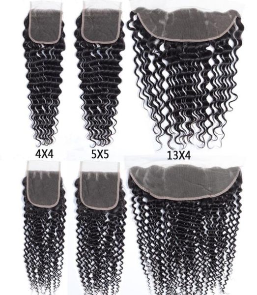 

4x4 lace closure or 5x5 lace closure or 13x4 lace frontal 100 virgin human hair body wave straight deep kinky curly yaki water we8784453, Black;brown