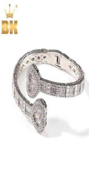 

charm bracelets the bling king 6mm baguettecz heart cuff bangle micro paved bling cubic zirconia luxury wrist rapper hiphop jewelr6559312, Golden;silver