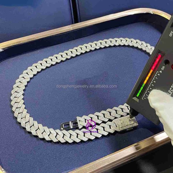 

fashion jewelry hip hop selling miami 16mm vvs moissanite diamond iced out necklace 925 sliver cuban link chain, Silver