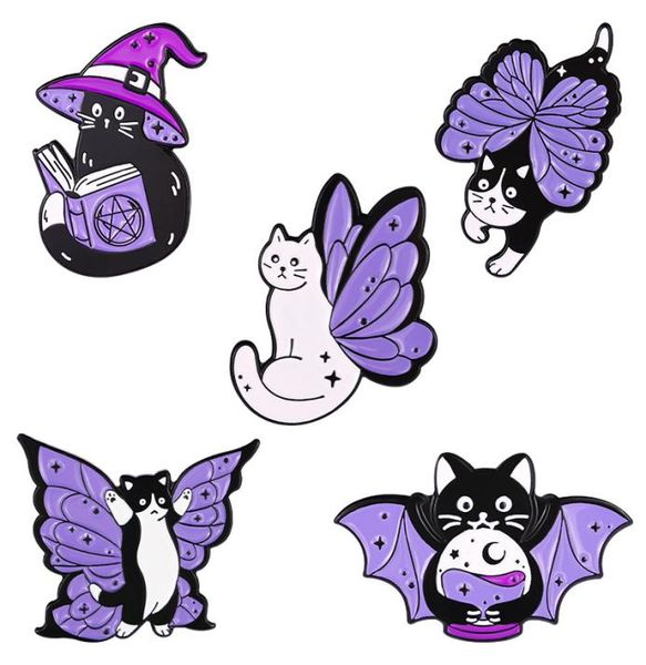 

purple butterfly cats enamel pins custom witchcat brooches insect lapel badges animal jewelry gift for kids friends1099670, Blue