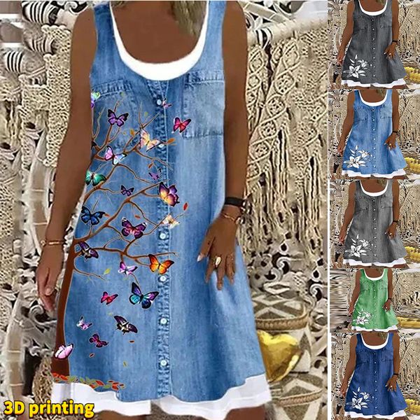 

basic casual dresse s a line dress fashion floral dot 3d print knee length blue sleeveless spring summer everyday 230629, Black;gray