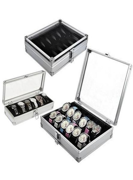 

grid slots watch box convenient light watch winder jewelry wrist watches case holder display storage box aluminium organize6464199, Black;blue