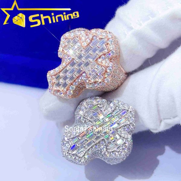 

ready to ship sterling silver s925 fine jewelry cross design hip hop ring iced out vvs moissanite diamond men ring