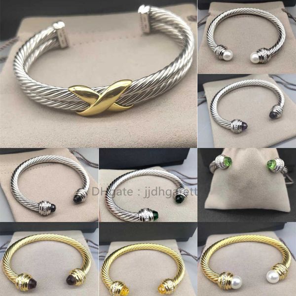 

DY Twisted Bracelet Gold Bracelets Jewelry Cross Men Bangle Double x Wire Bracelet Women Sliver Fashion Trend Platinum Plated Color Hemp Ring Opening Jewelry 7 10MM