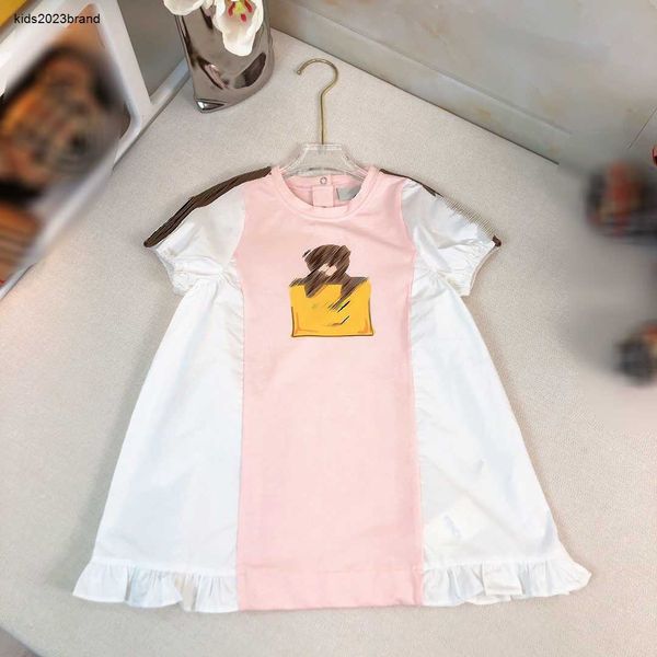 

fashion Dress for girl Multi color stitching design Kids frock Size 80-140 CM Short sleeve round neck Child Skirt Oct05, #1