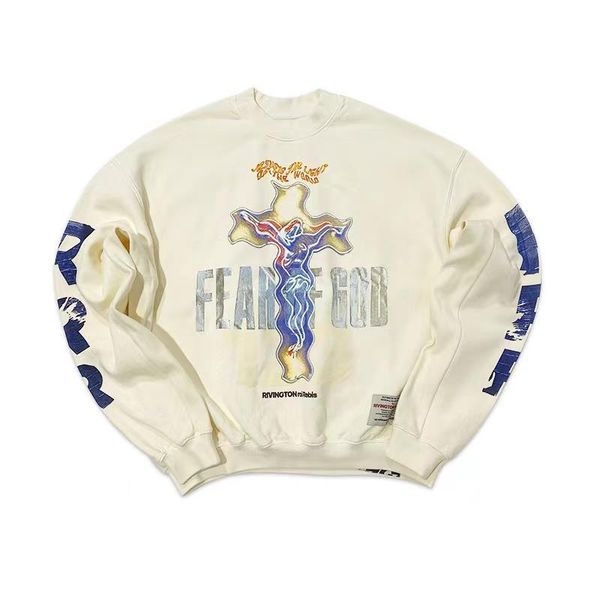 

American autunm man fog thick warm sweater graphic printed long sleeve essen pullover sweatshirts mens casual women Tops clothing size 1 to 3 essent, Ivory