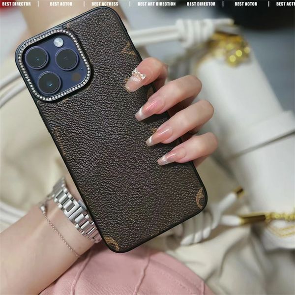 

Fashion Designer Phone Cases for iphone 15 15Pro 14 14pro 13pro 13 12 pro max PU Leather Print Luxury Cellphone Case Cover, Brown-#v.letters