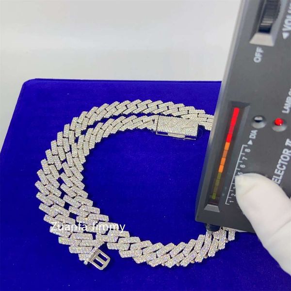 

15Mm Two Row Iced Out Jewelry Sterling Sier Real Plated Vvs1 Moissanite Custom Clasp Cuban Link Chain