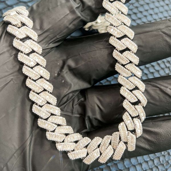 

Fine Jewelry Fashion Men Cuban Chain 15Mm Width Custom Sier Iced Out Baguette Moissanite Cuban Necklace