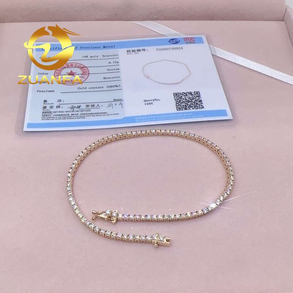 

Hip Hop Jewelry Moissanite Tennis Chain 2Mm 10K/14K Vvs Diamond Fashion Tennis Chain Necklace Bracelet