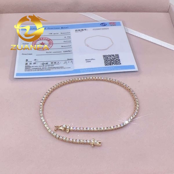 

Hip Hop Jewelry Moissanite Tennis Chain 2Mm 10K/14K Vvs Diamond Fashion Tennis Chain Necklace Bracelet