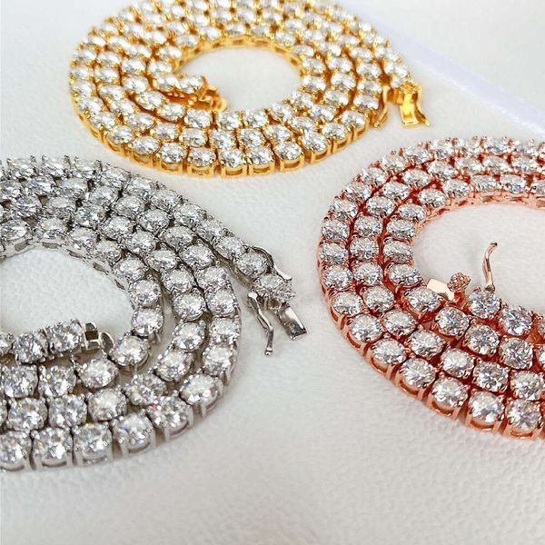 

Hip Hop Jewelry Sier Necklace 3Mm To 5Mm Pass Diamond Tester Moissanite Vvs Tennis Chain