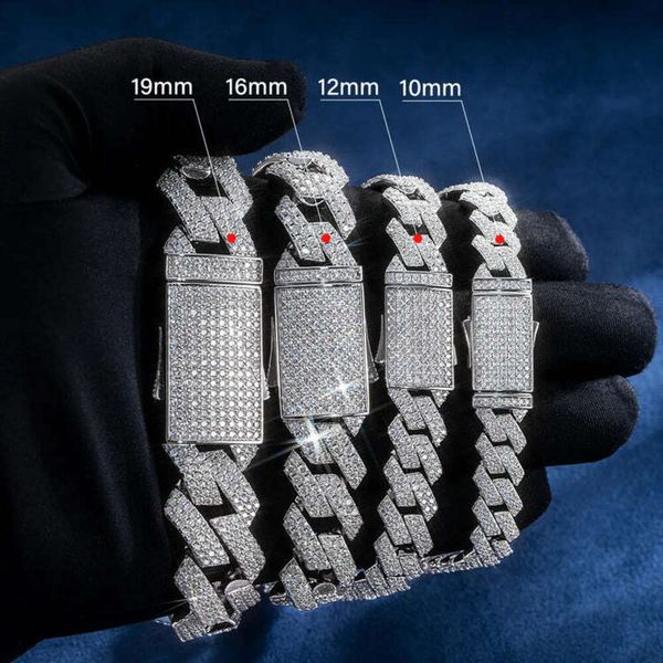 

10/12/16/19Mm Two Rows Vvs Iced Out Diamond Necklace Sterling Sier Men Necklace Miami Moissanite Cuban Link Chain