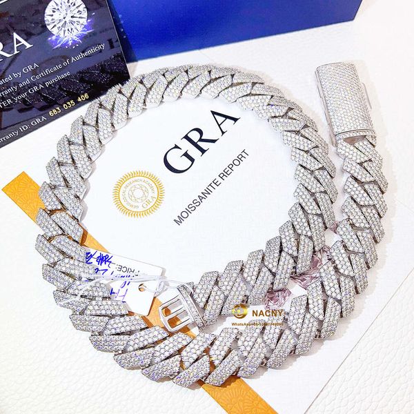 

Hip Hop Jewelryiced Out Necklace 18Mm Moissanite Vvs Moissanite Diamond Sier Cuban Link Chain