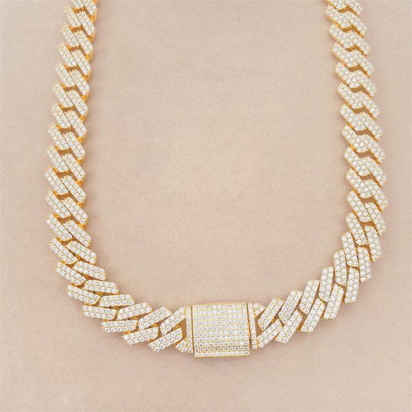 

15Mm Cuban Link Chain Moissanite Men Chain Necklace Sterling Sier Moissanite Hip Hop Jewelry