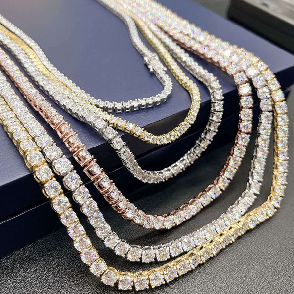 

Pass Diamond Test 3Mm--5Mm Wide Hiphop Jewelry Sier Gold Plated Moissanite Diamond Tennis Necklace/Bracelet Chain