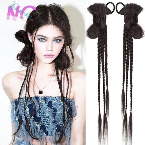 

Wigs Concubine Synthetic Bow Ponytail High Elastic Wig Woman Side Natural Braided Black Hose Tail Hair Piece 231006