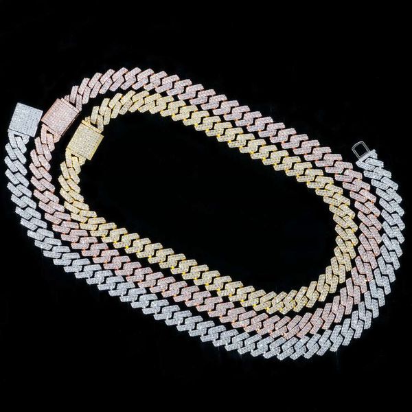 

15Mm Hip Hop Necklace Fine Jewelry Real Sier Moissanite Vvs Chain Miami Cuban Link Chain