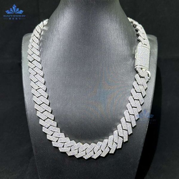 

18Mm 3 Rows Full D-Vvs Ice Out Moissanite Diamond Sier Chains Hip Hop Jewelry Cuban Link Chain Necklace