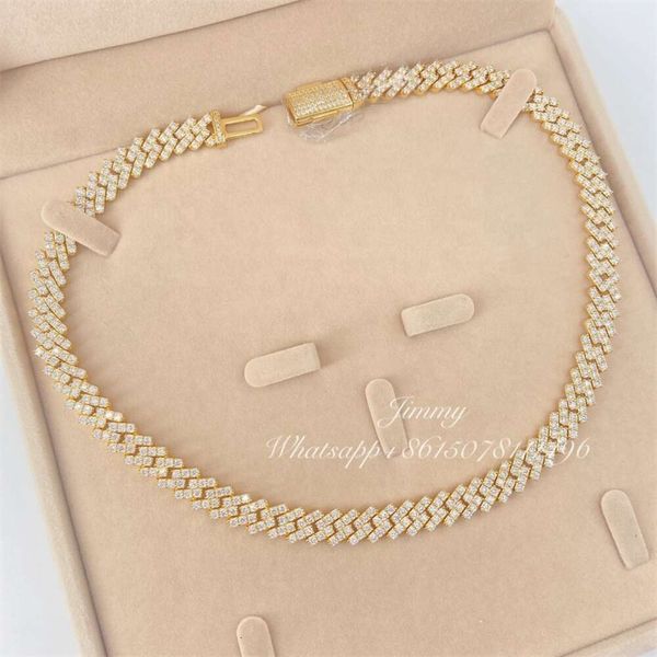 

2023 Iced Out Jewelry 10Mm Stone Vvs Moissanite Diamond 10K Real Gold Cuban Necklace